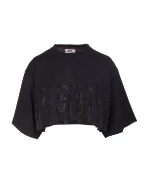 GCDS Logo Embellished Crewneck Cropped T-Shirt