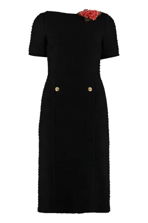 Gucci Floral Detail Tweed Knee-Length Dress