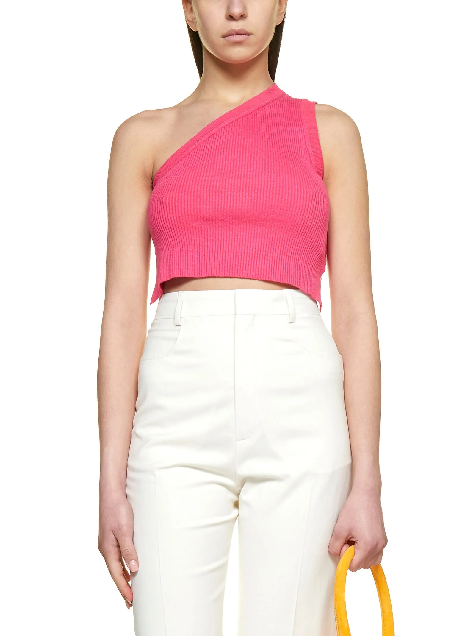Jacquemus La Maille Ascu Asymmetric Knitted Crop Top