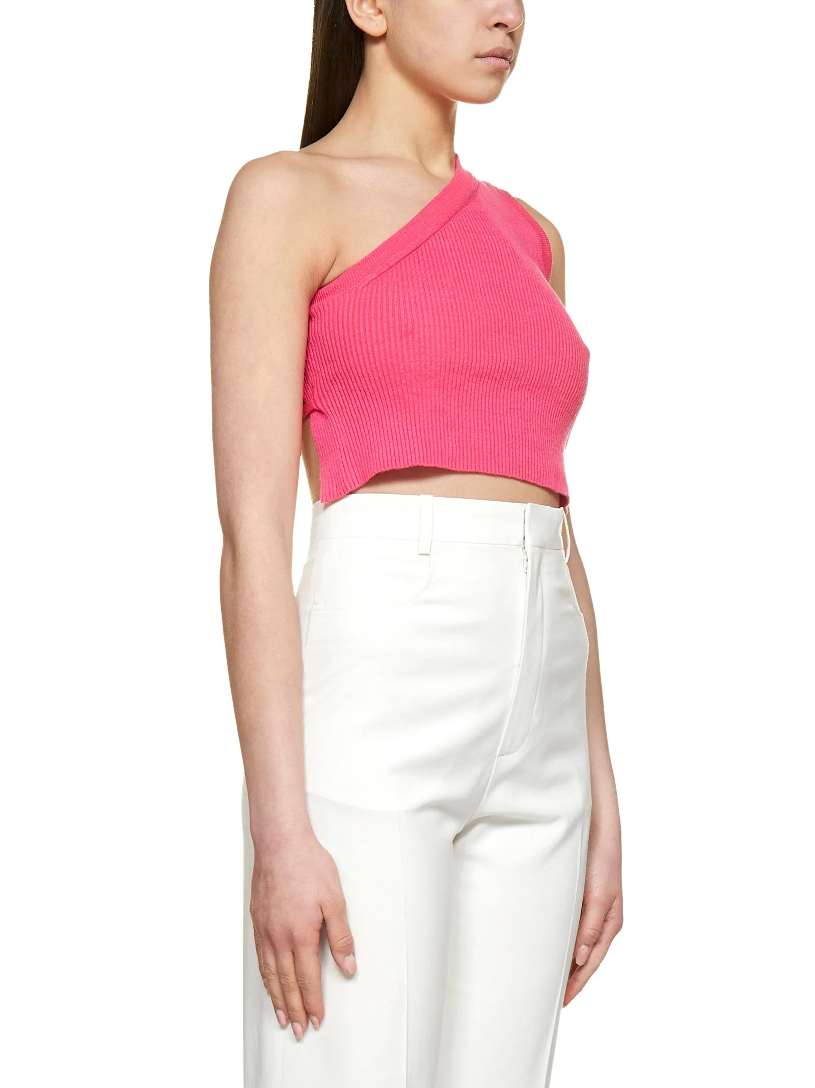 Jacquemus La Maille Ascu Asymmetric Knitted Crop Top