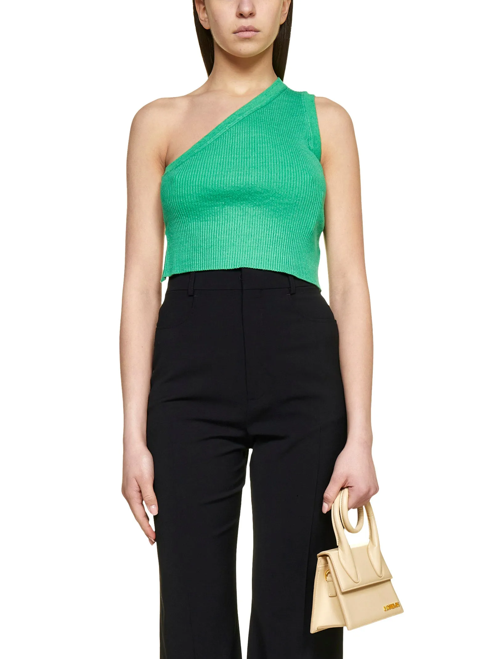 Jacquemus La Maille Ascu Asymmetric Knitted Crop Top