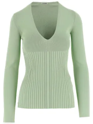 Jil Sander V-Neck Long-Sleeved Knitted Top