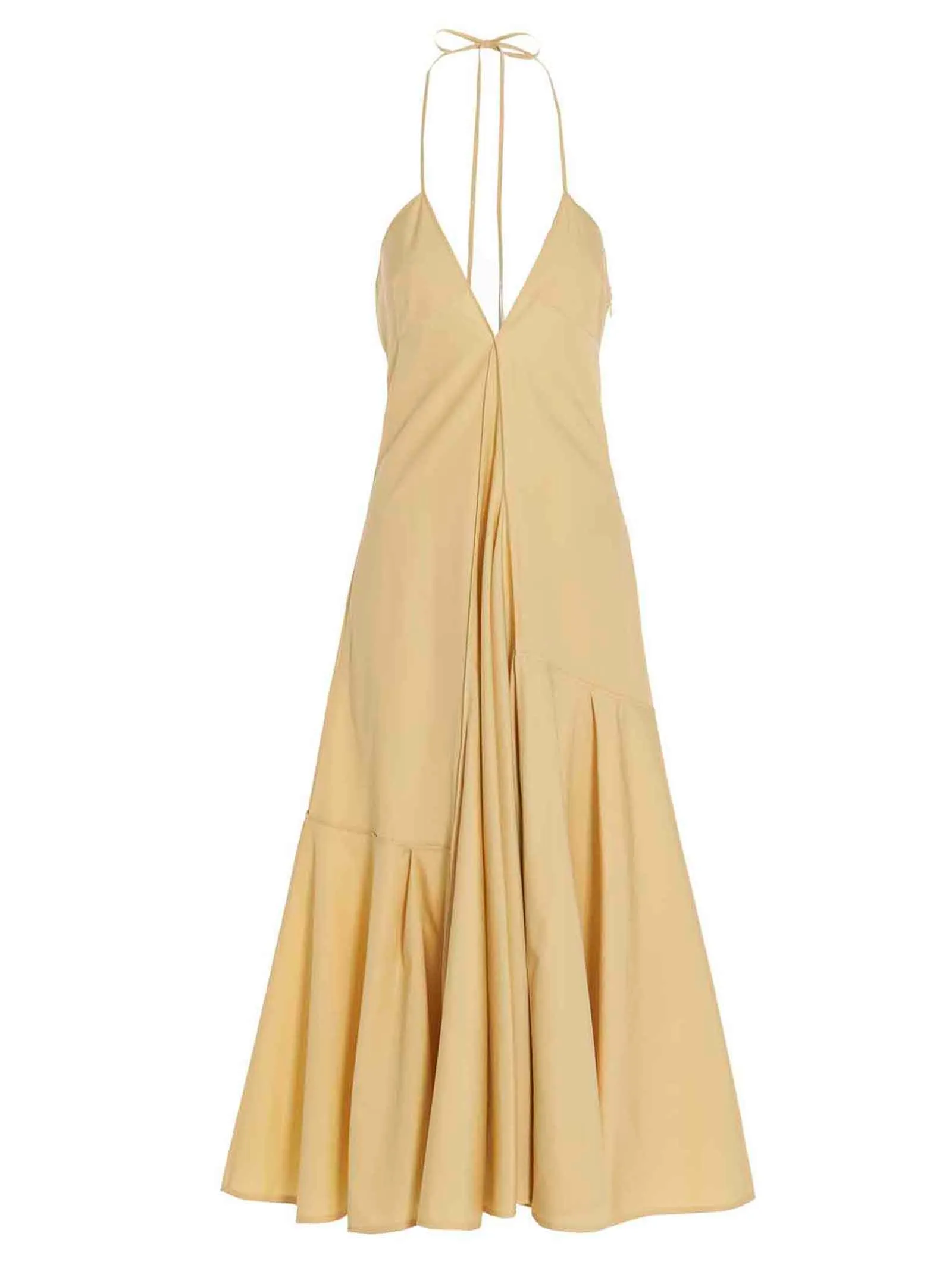 Jil Sander V-Neck Pleated Midi Dress