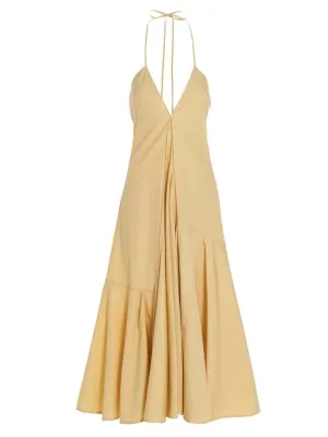 Jil Sander V-Neck Pleated Midi Dress