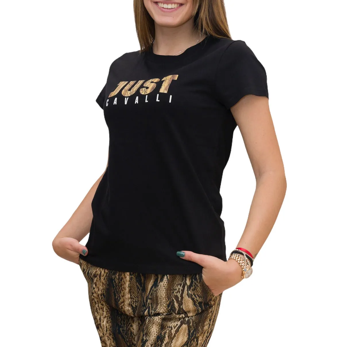 Just Cavalli Logo Printed Crewneck T-Shirt