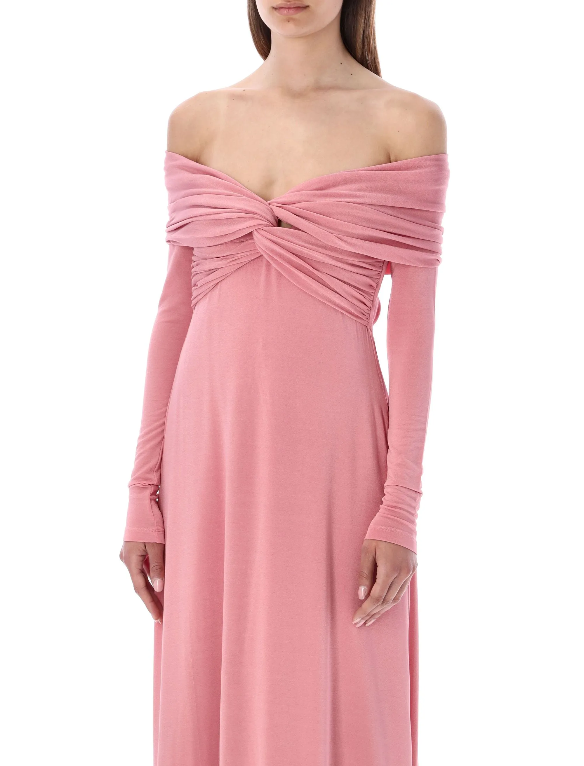Khaite The Cerna Draped V-Neck Midi Dress