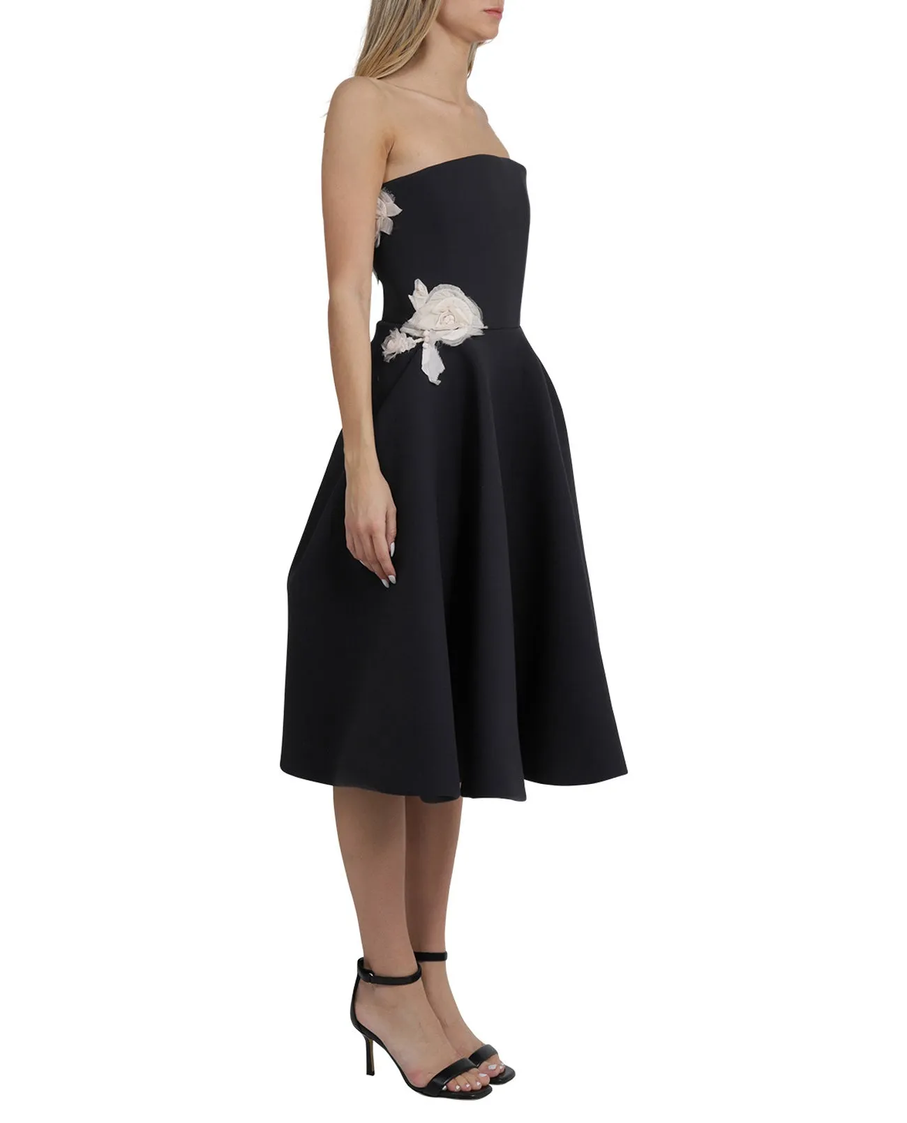 Lanvin Floral-Appliqu Strapless Midi Dress