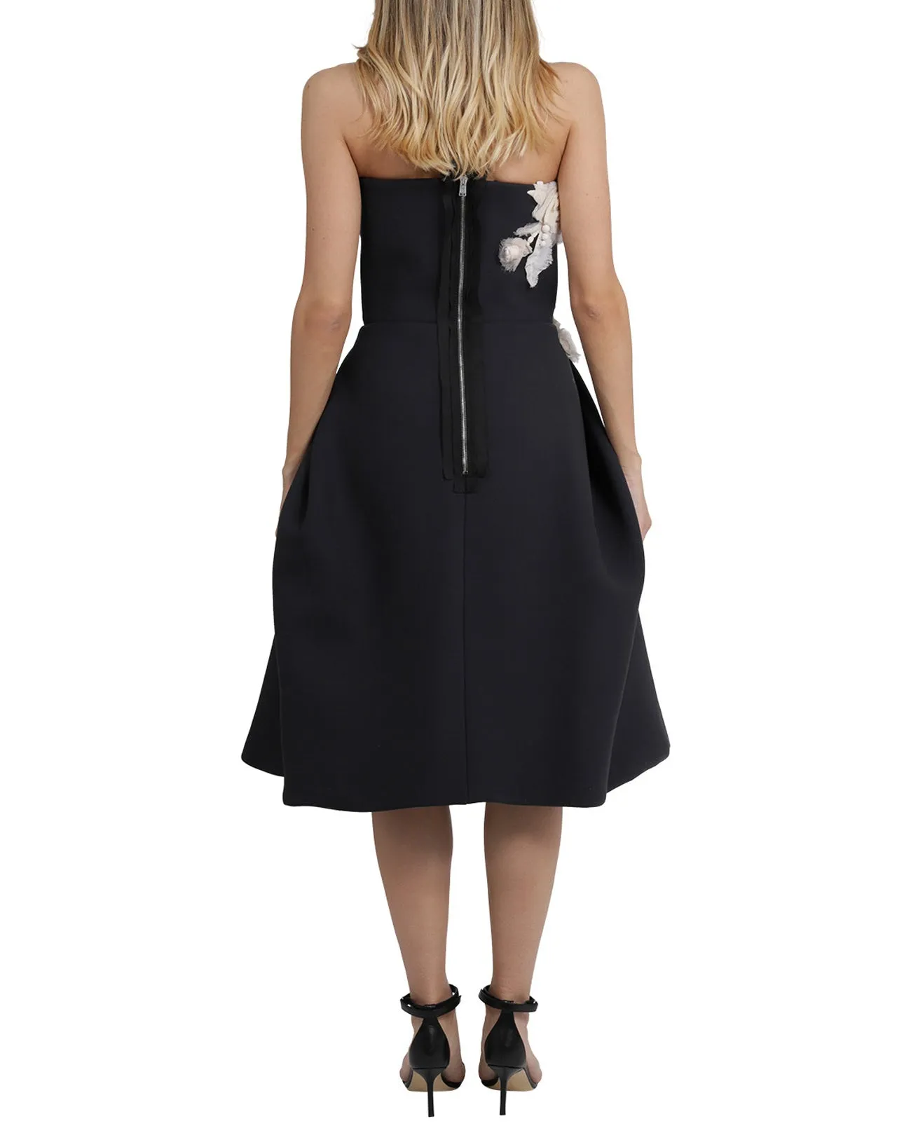 Lanvin Floral-Appliqu Strapless Midi Dress