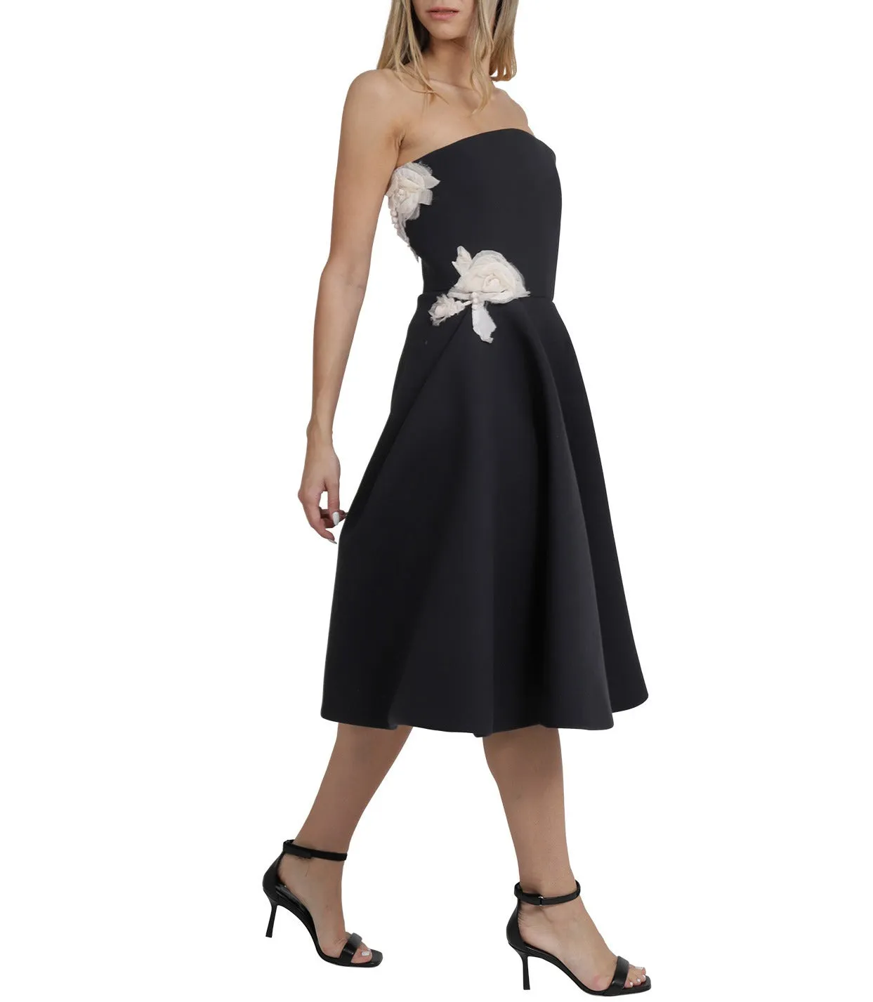 Lanvin Floral-Appliqu Strapless Midi Dress