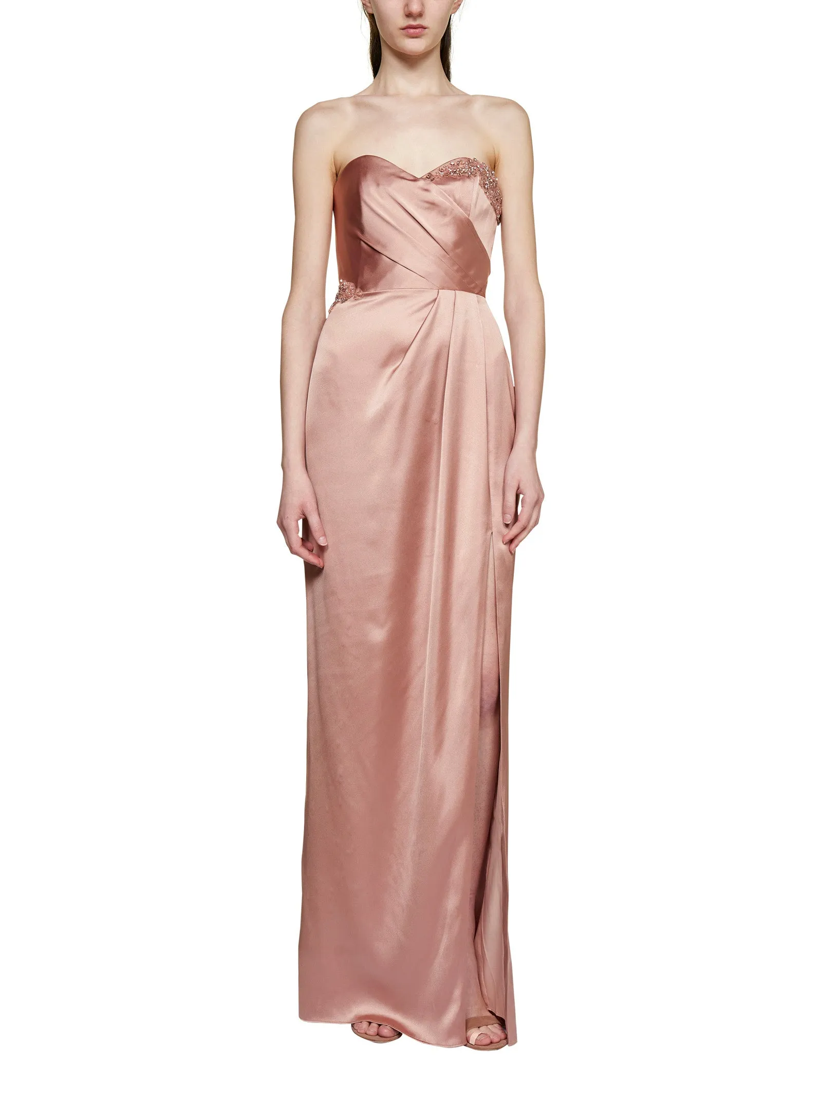 Marchesa Notte Strapless Embellished Maxi Dress