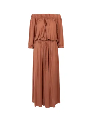 Max Mara Off-Shoulder Drawstring Long-Sleeved Dress