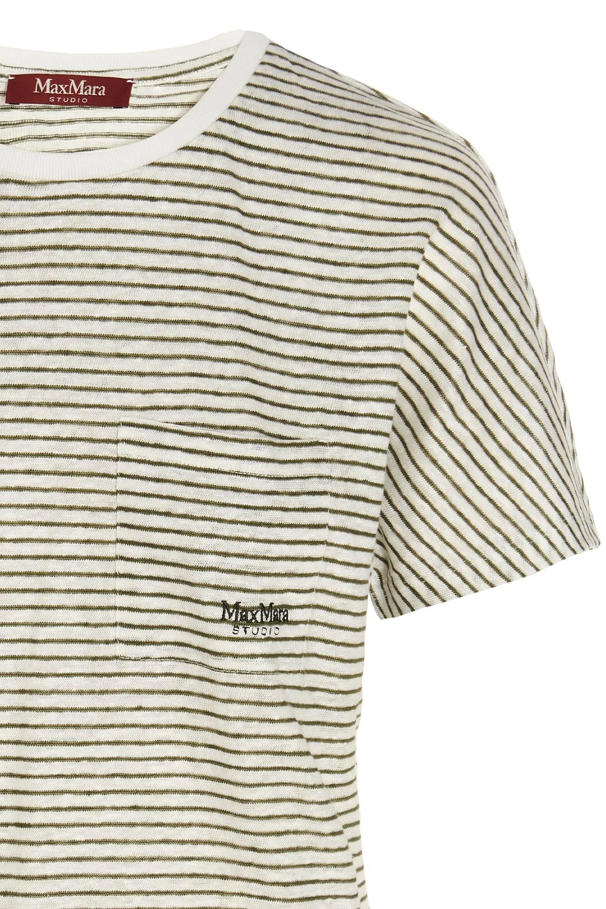 Max Mara Studio Logo Embroidered Striped Crewneck T-Shirt