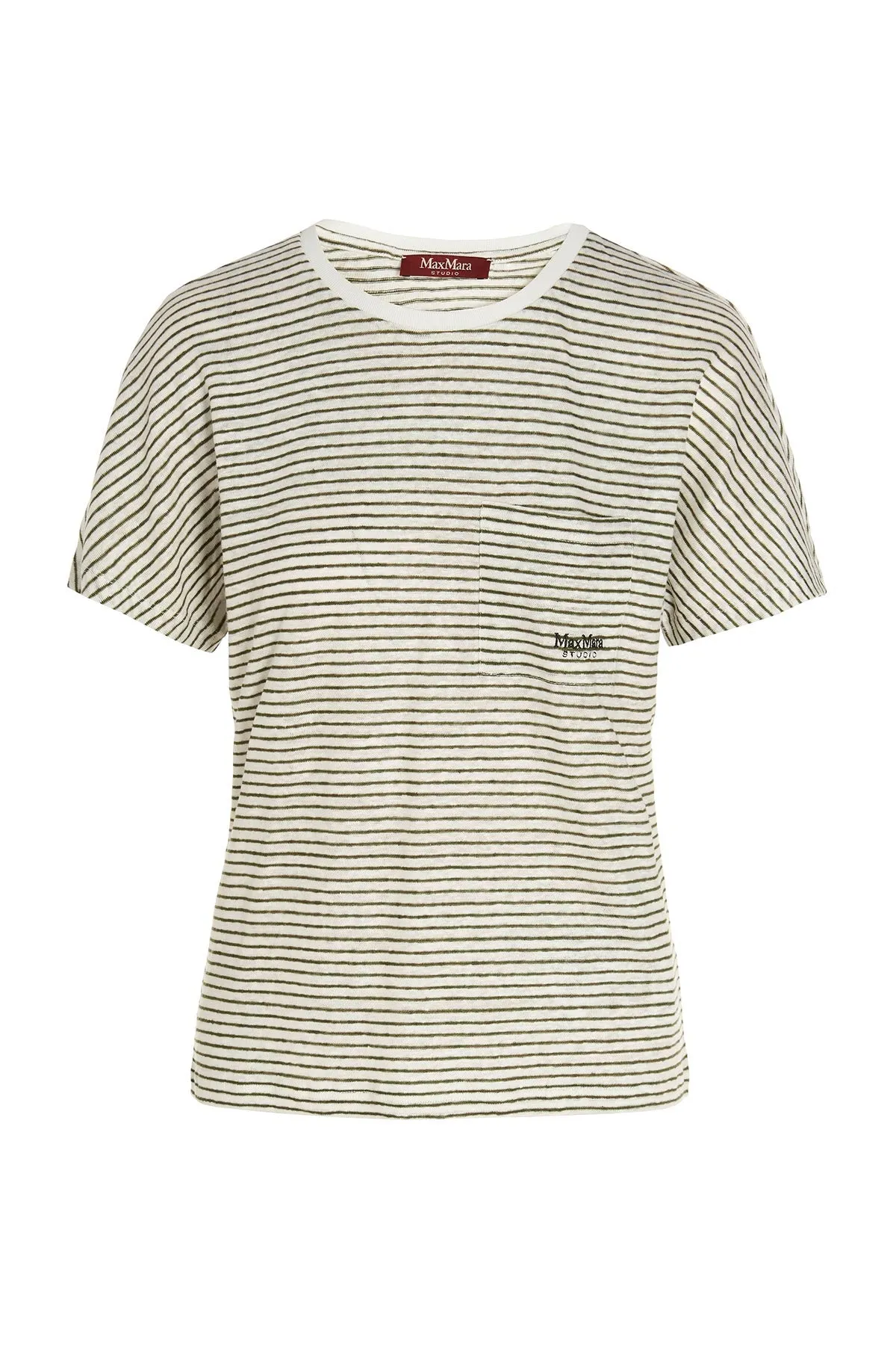 Max Mara Studio Logo Embroidered Striped Crewneck T-Shirt