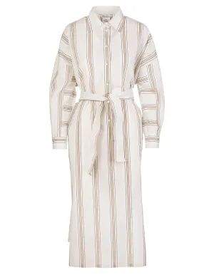 Max Mara Tie-Waist Striped Shirt Dress