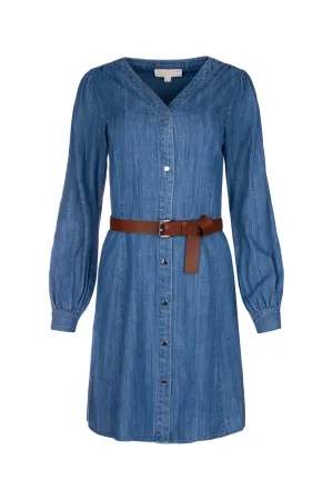 Michael Michael Kors Belted V-Neck Denim Shirt Dress