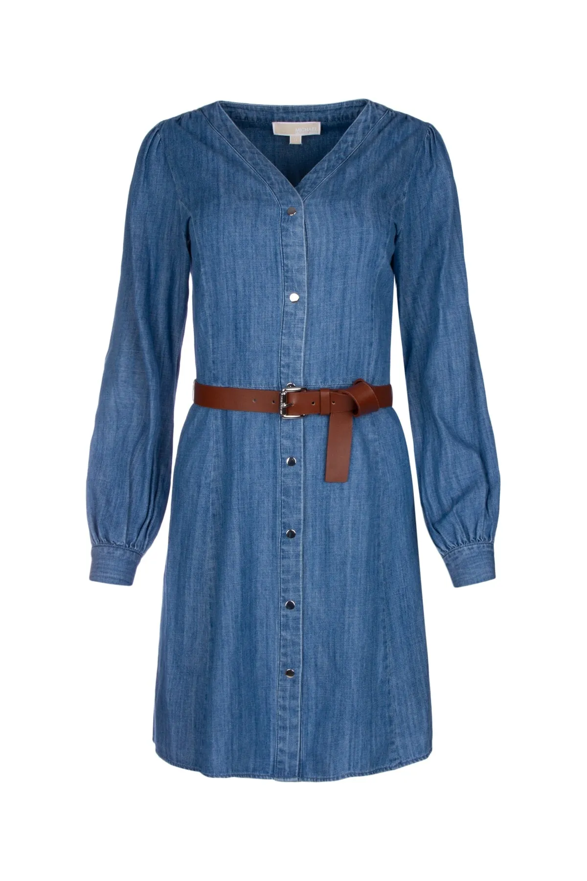 Michael Michael Kors Belted V-Neck Denim Shirt Dress