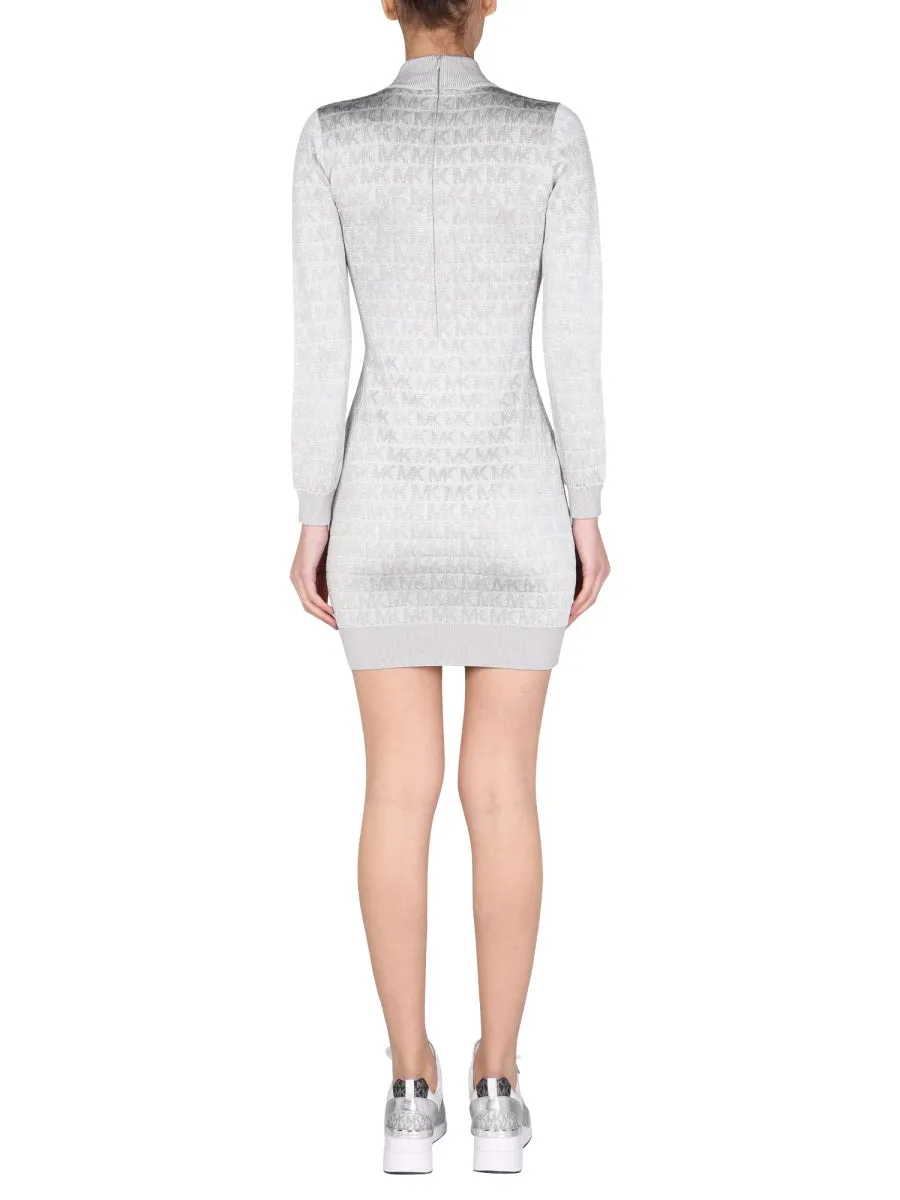 Michael Michael Kors Metallic Logo Jacquard Turtleneck Dress