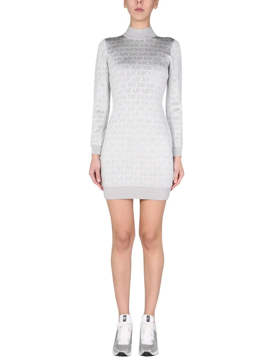 Michael Michael Kors Metallic Logo Jacquard Turtleneck Dress