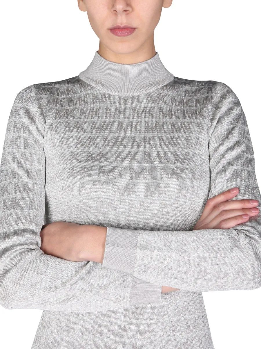 Michael Michael Kors Metallic Logo Jacquard Turtleneck Dress