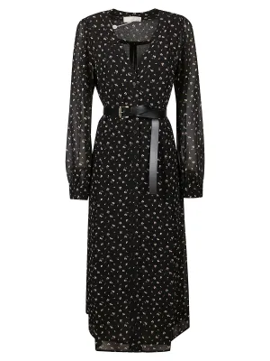 Michael Michael Kors V-Neck Belted Midi Dress