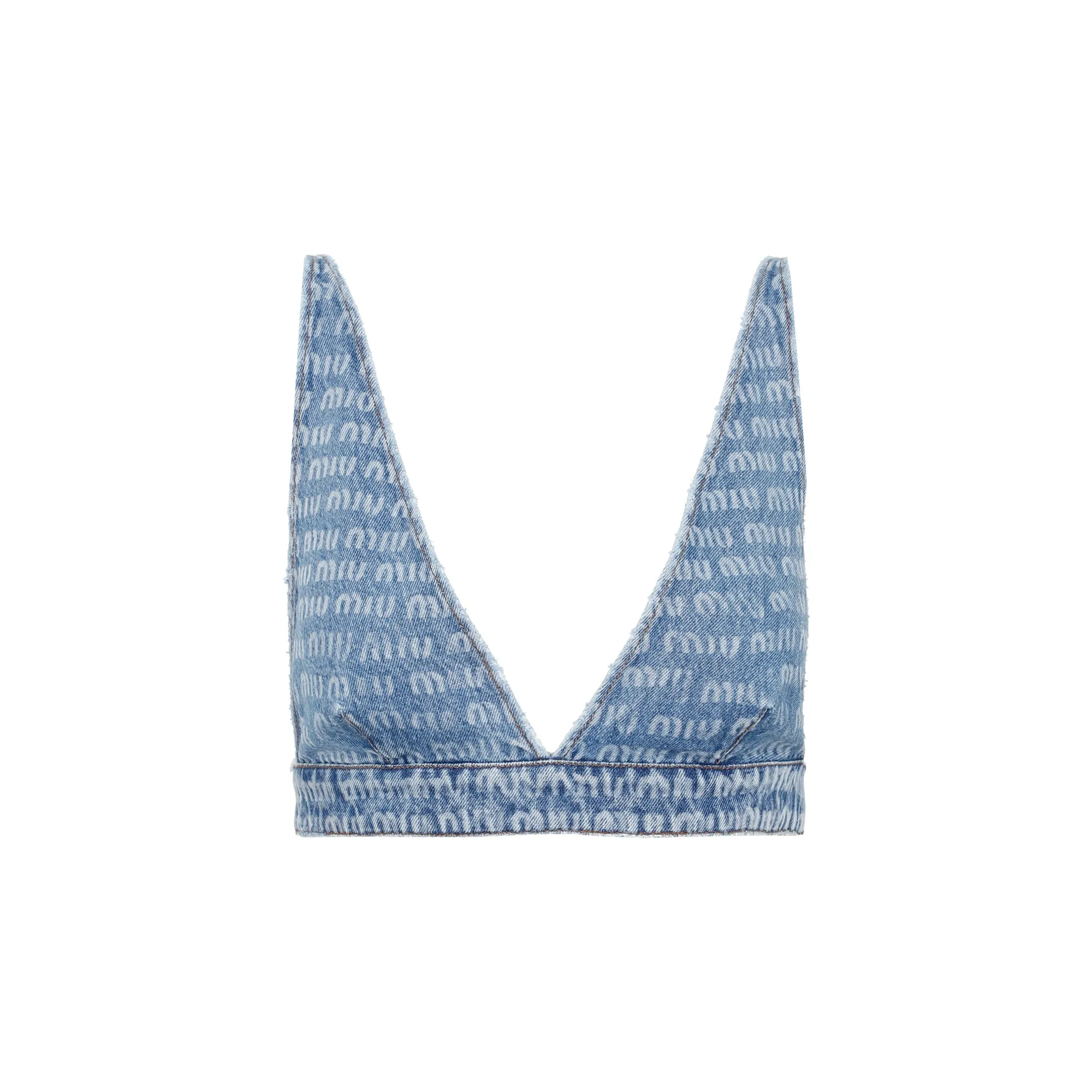 Miu Miu Allover Logo V-Neck Denim Top