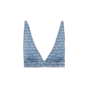 Miu Miu Allover Logo V-Neck Denim Top