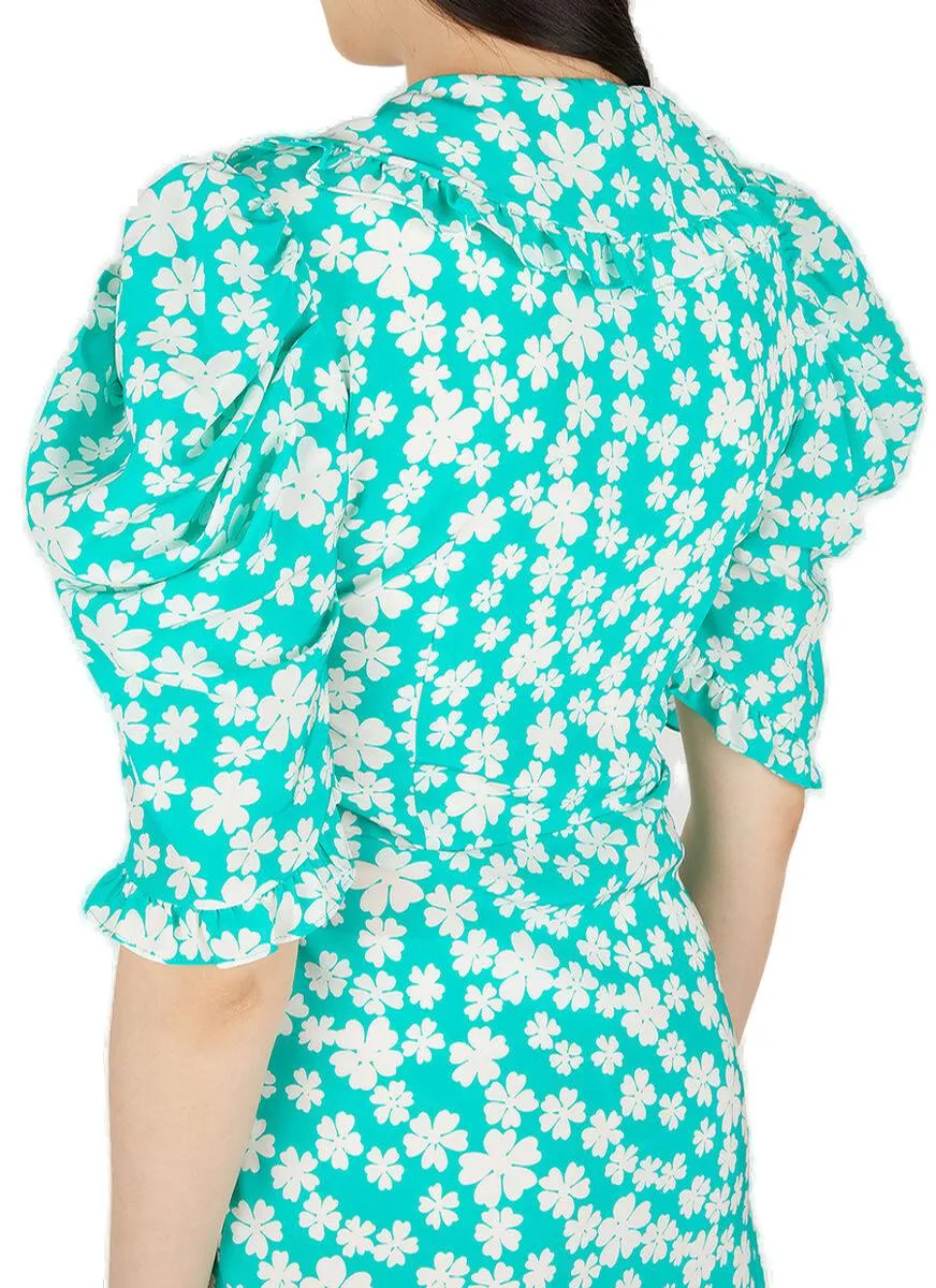 Miu Miu Floral Printed Ruffled Trim Midi Dress