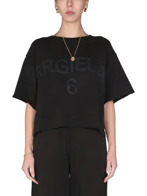 MM6 Maison Margiela Logo Print Cropped T-Shirt