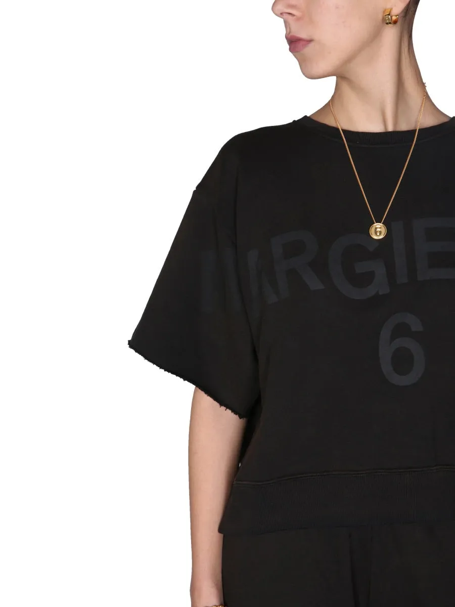 MM6 Maison Margiela Logo Print Cropped T-Shirt