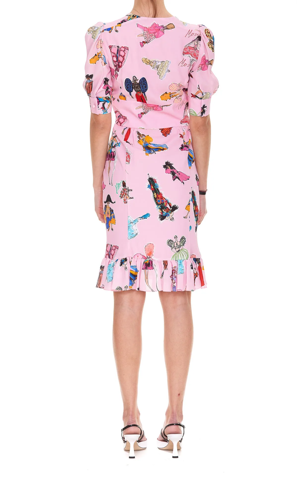 Moschino Allover Graphic Printed V-Neck Dress