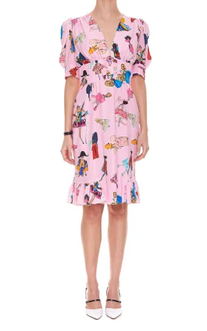 Moschino Allover Graphic Printed V-Neck Dress
