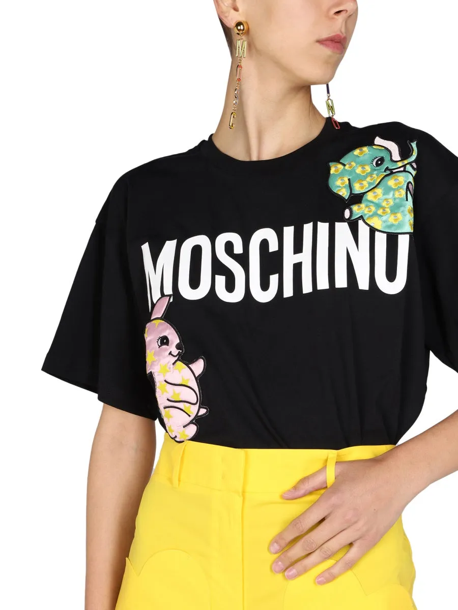 Moschino Long Print Animal Patch T-Shirt