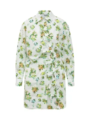 MSGM Allover Floral Printed Bow Detailed Mini Dress