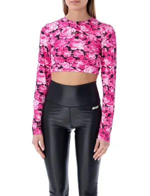MSGM Allover Floral Printed Cropped Top