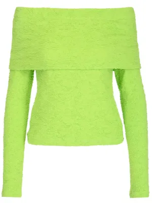 MSGM Embossed Off-Shoulder Long Sleeved Top