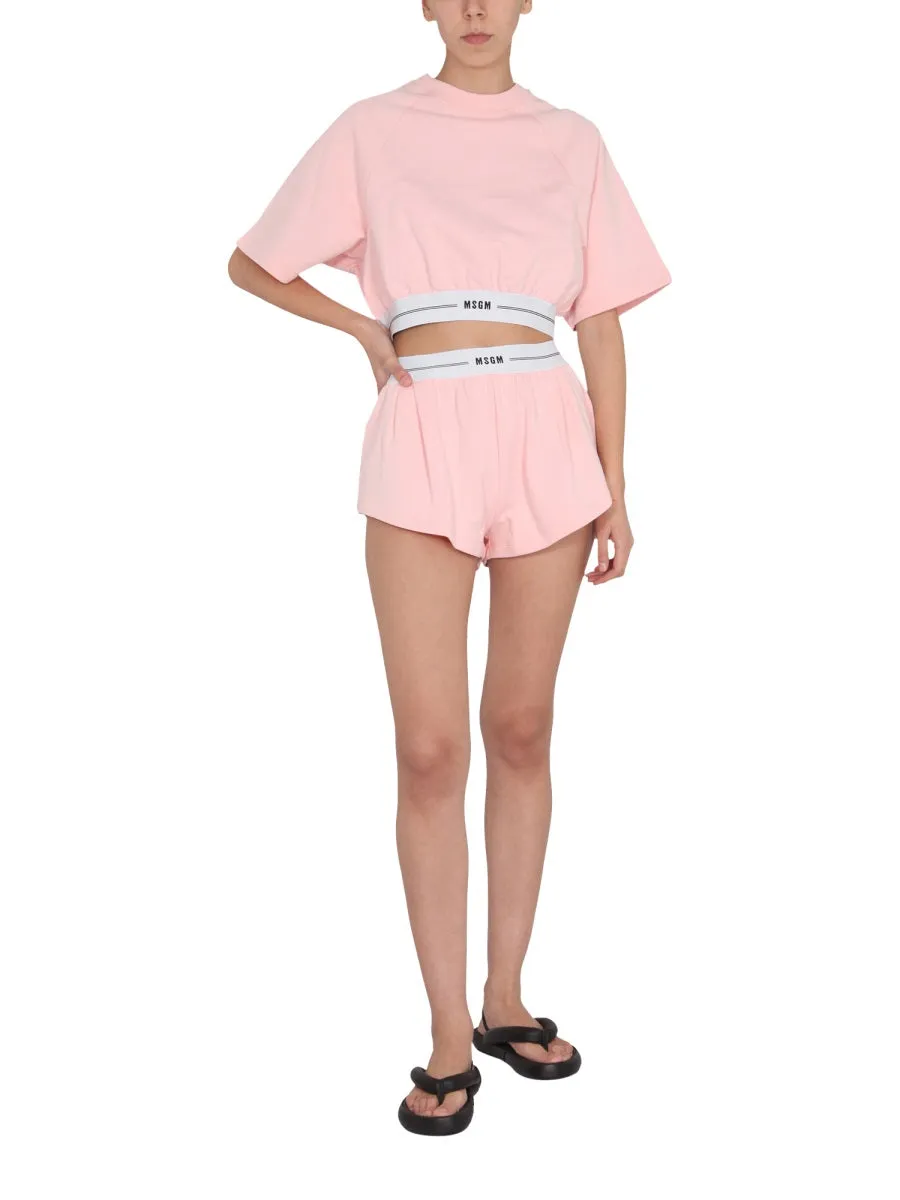 MSGM Logo Band Cropped Crewneck T-Shirt