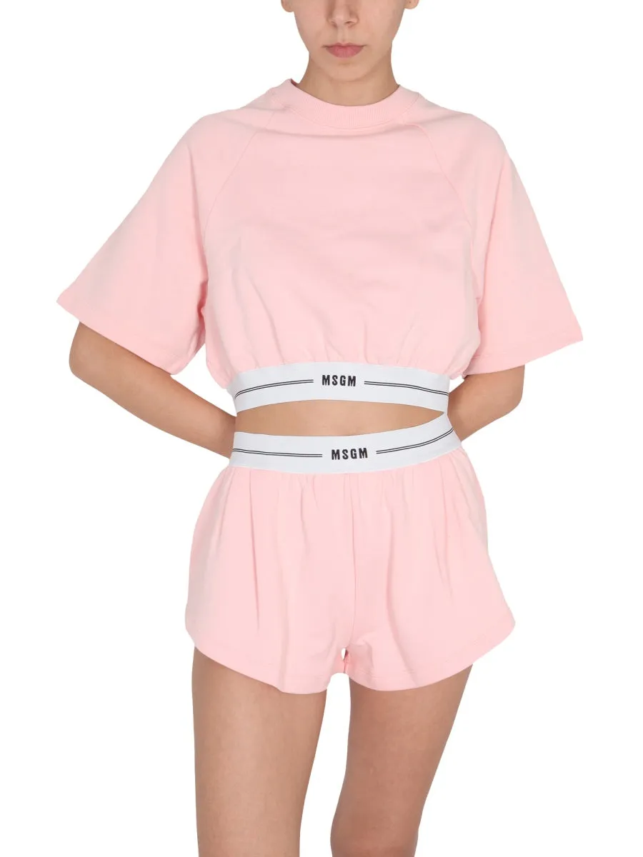 MSGM Logo Band Cropped Crewneck T-Shirt