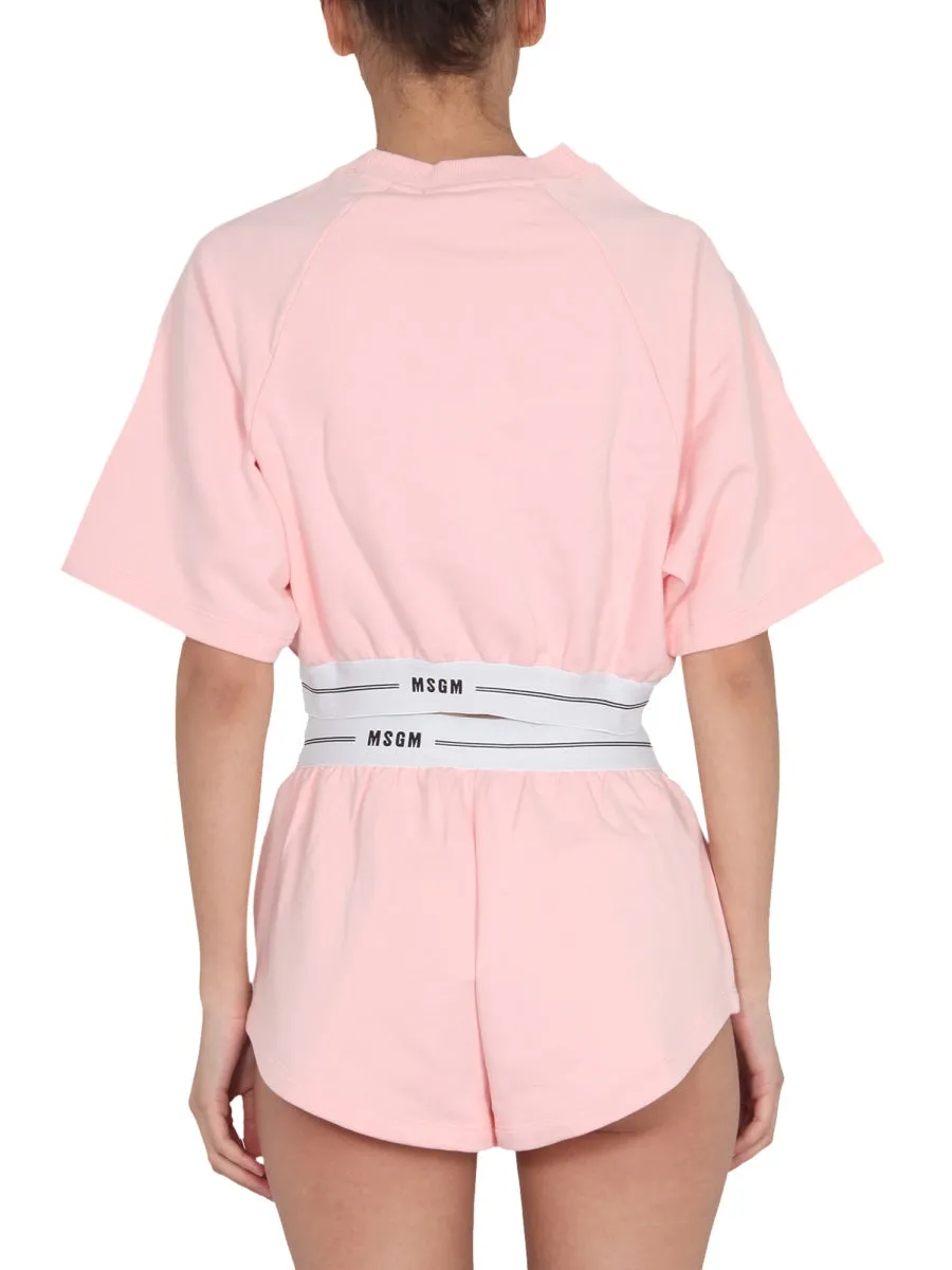 MSGM Logo Band Cropped Crewneck T-Shirt