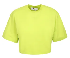 MSGM Logo Detailed Crewneck Cropped T-Shirt