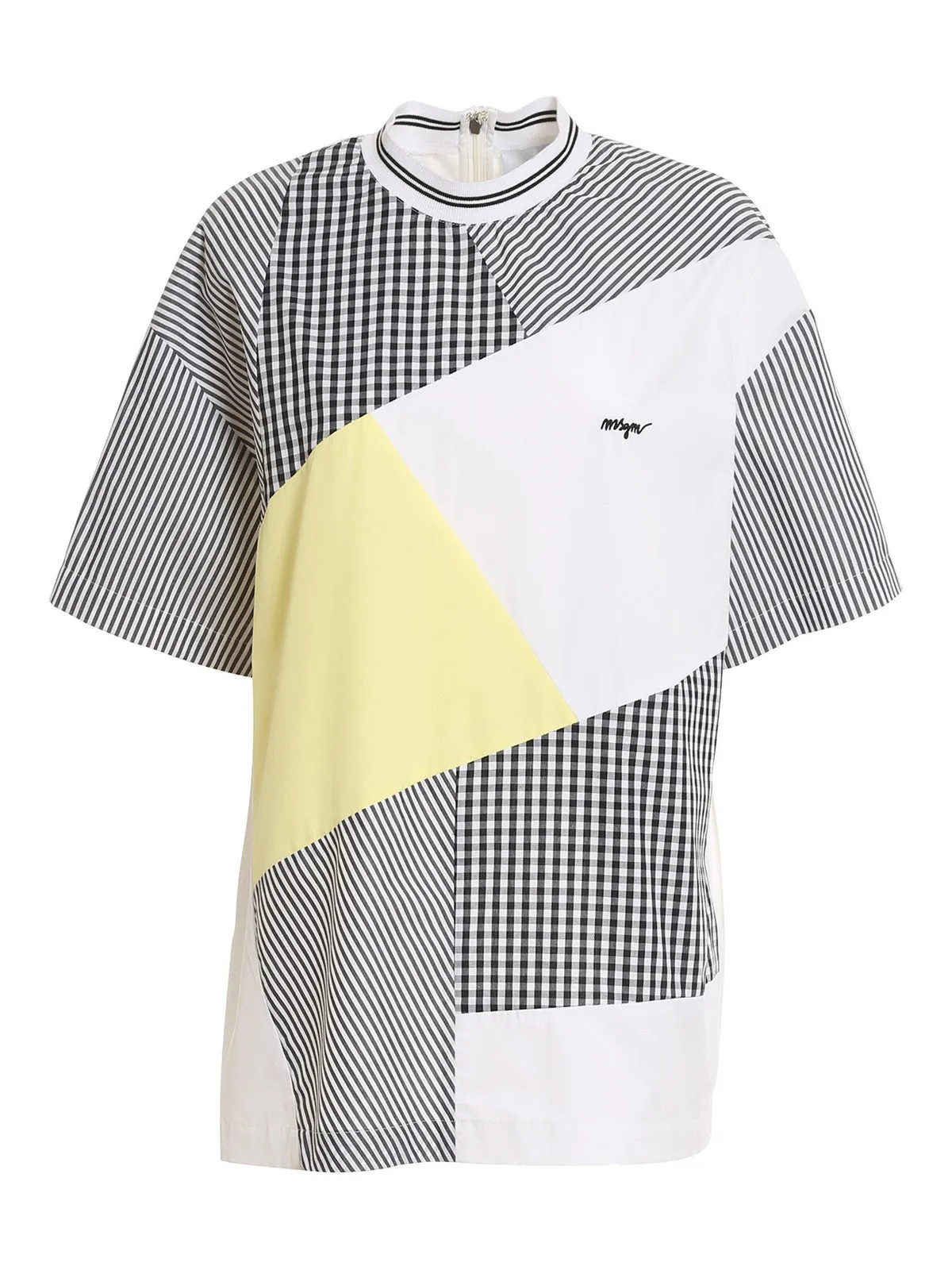 MSGM Logo Embroidered Color-Block Crewneck T-Shirt