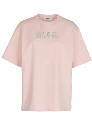 MSGM Logo Embroidered Crewneck T-Shirt