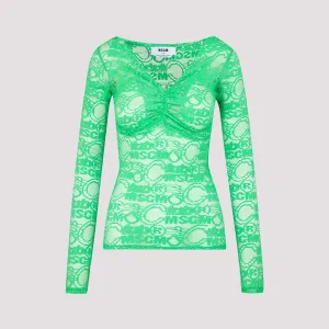 MSGM Logo Lace V-Neck Top