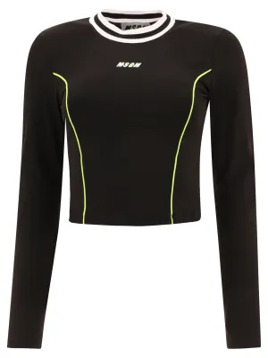 MSGM Logo Print Long Sleeved Cropped Top