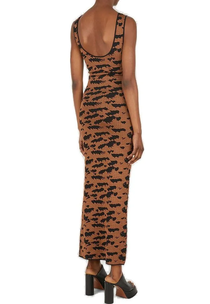 Nanushka Animal Printed Scoop Neck Midi Dress