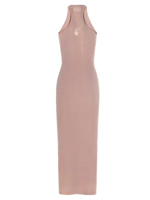 Off-White Logo Printed Halterneck Ribbed Dress