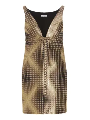 Paco Rabanne Allover Polka Dot V-Neck Mini Dress
