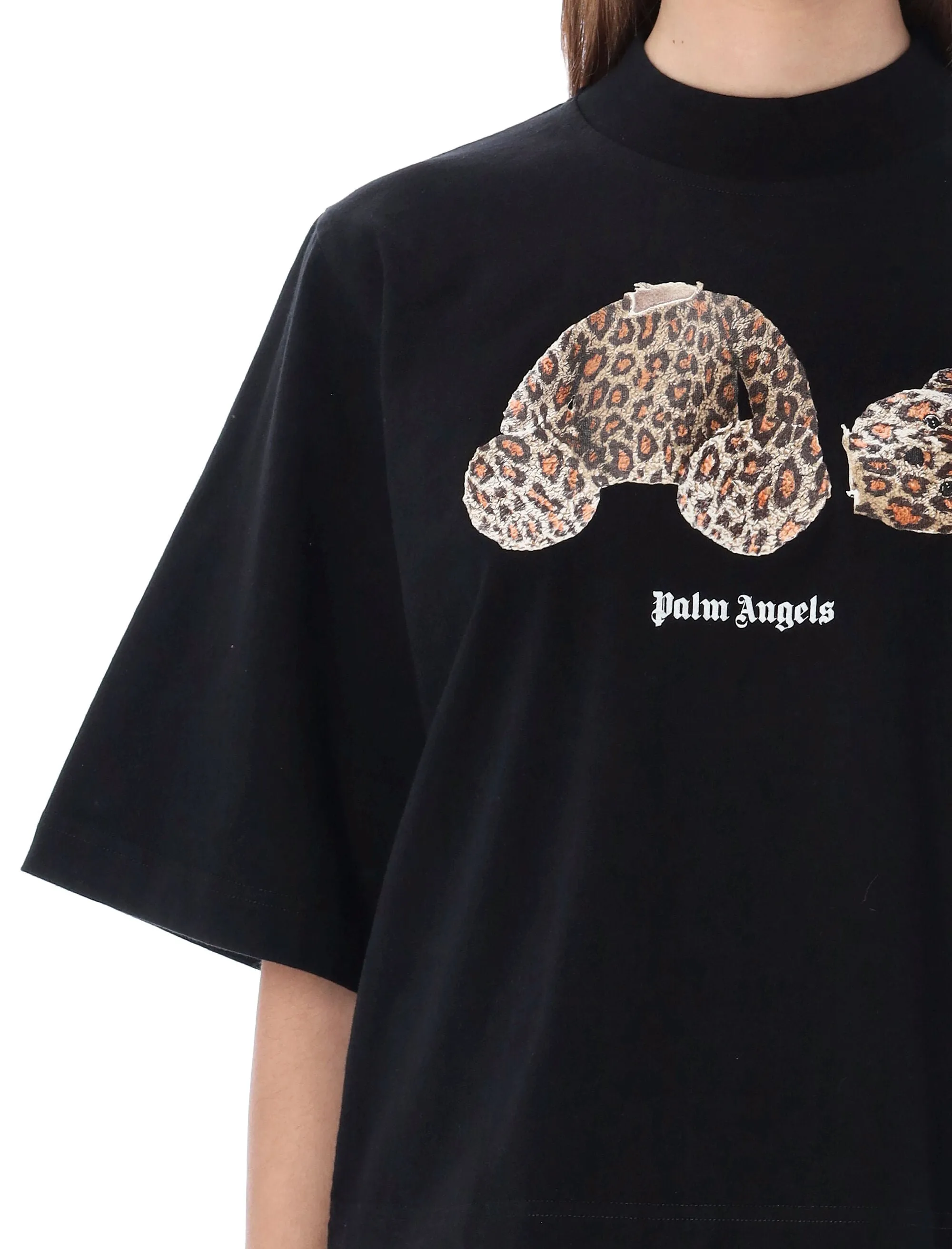 Palm Angels Leopard Bear Print Cropped T-Shirt