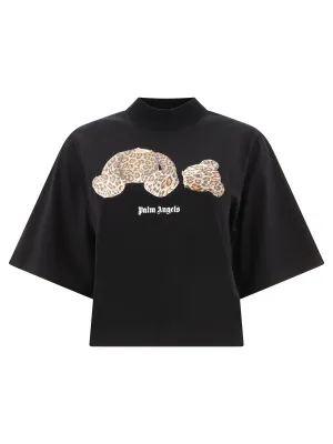 Palm Angels Leopard Bear Print Cropped T-Shirt