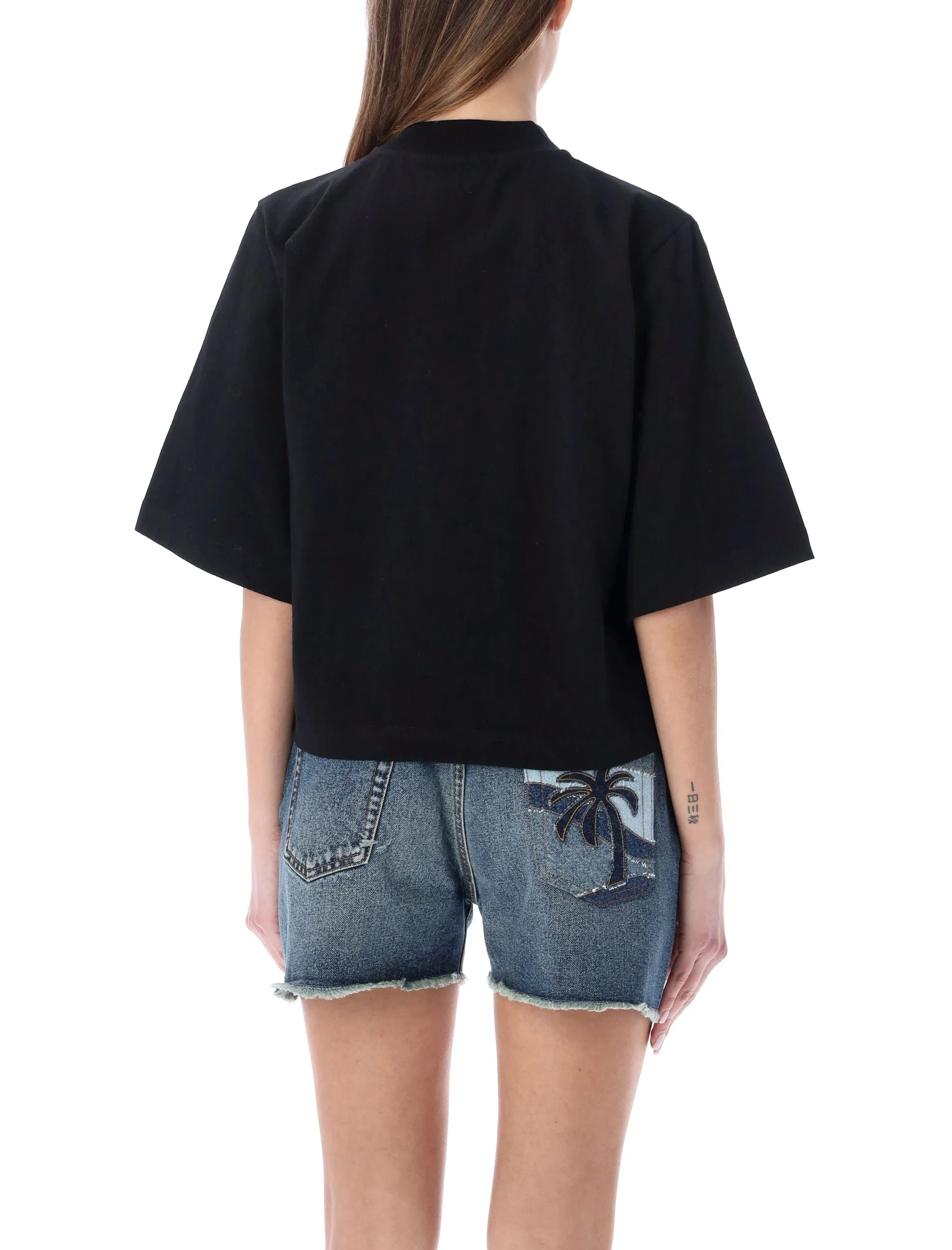 Palm Angels Leopard Bear Print Cropped T-Shirt