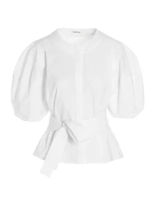 P.A.R.O.S.H. Tie-Waist Puff-Sleeved Top